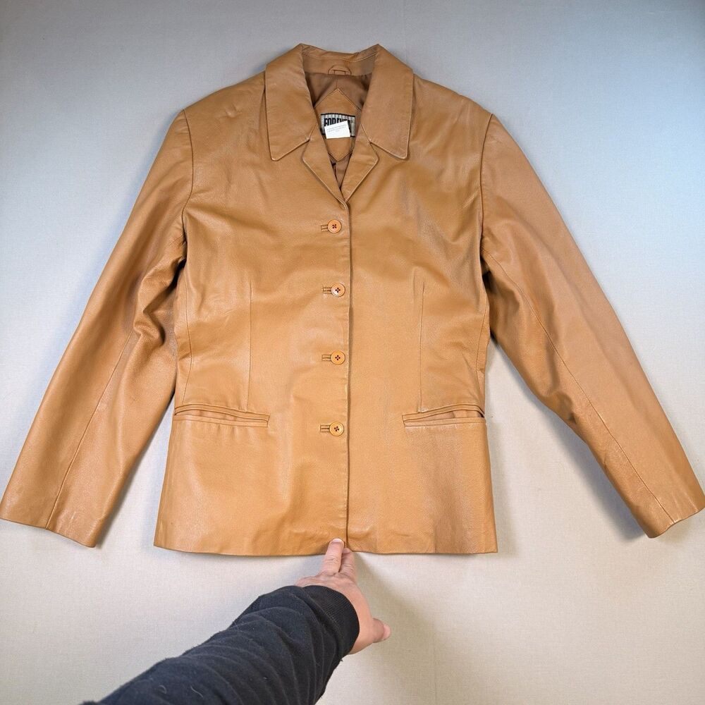 Vintage Forenza Women's Tan Leather Jacket (Size 12) and Pants (Size 10) Set